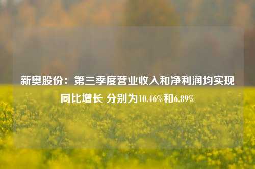 新奥股份：第三季度营业收入和净利润均实现同比增长 分别为10.46%和6.89%