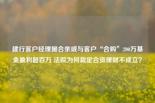 建行客户经理撮合亲戚与客户“合购”200万基金盈利超百万 法院为何裁定合资理财不成立？