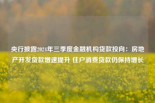 央行披露2024年三季度金融机构贷款投向：房地产开发贷款增速提升 住户消费贷款仍保持增长