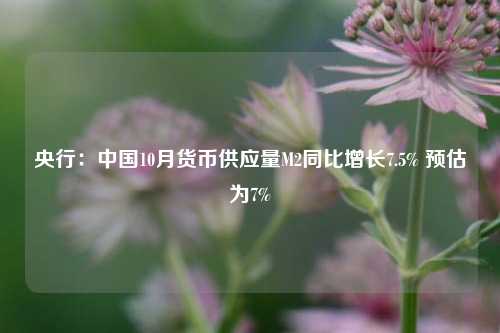 央行：中国10月货币供应量M2同比增长7.5% 预估为7%