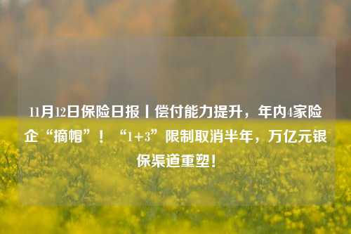 11月12日保险日报丨偿付能力提升，年内4家险企“摘帽”！“1+3”限制取消半年，万亿元银保渠道重塑！